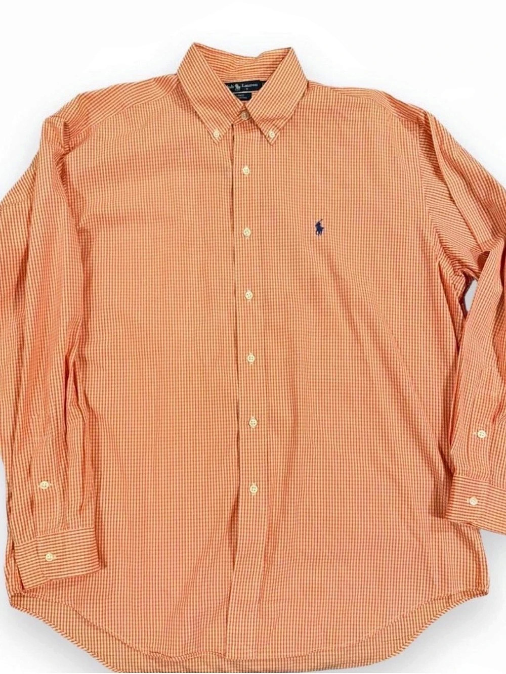 Polo Ralph Lauren Mens Blake L Orange White Gingham Check Button Down Shirt 100%